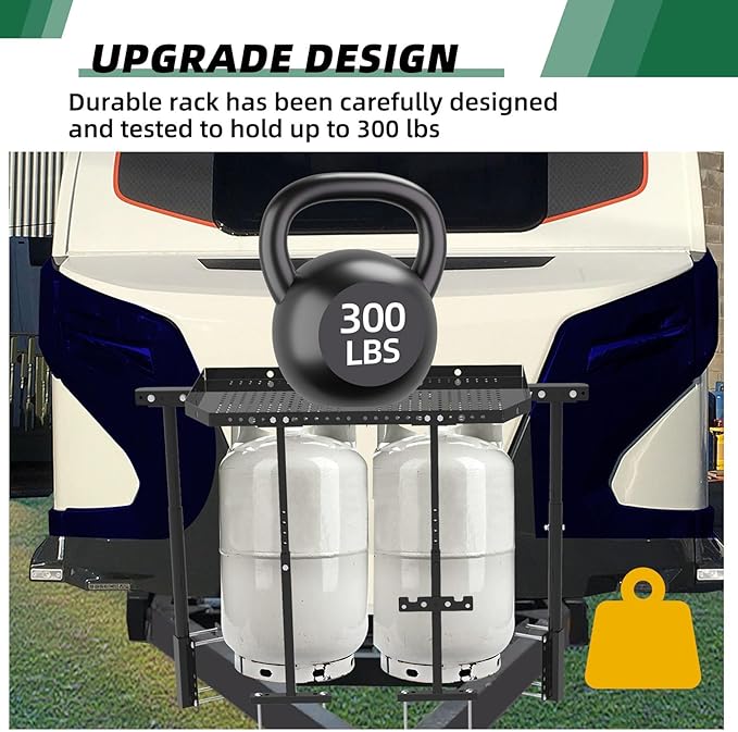 Adjustable Trailer Tray - RV Generator Rack with Innovative Design, 300 lbs Load Capacity, Ideal for Outdoor Storage of Motorhomes and RVs, Black