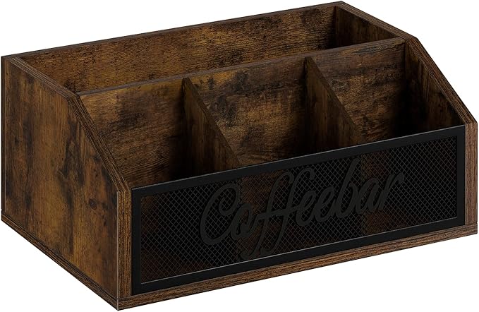 YINMIT Coffee Station Organizer for Countertop, Wood Coffee Bar Organizer with Removable Dividers for Pods, Syrup, Cups, Stirrer, Tea - Office Coffee Bar Accessories