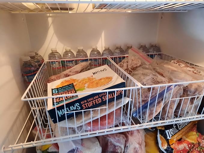 Freezer Organizer Bins - 3 Pack Stand Up Freezer Baskets for 16，17，21 cu.ft Upright Freezer, Wire Storage Baskets with Built-in Handles, Easy to Access Frozen Food Allow Air Circulation, White