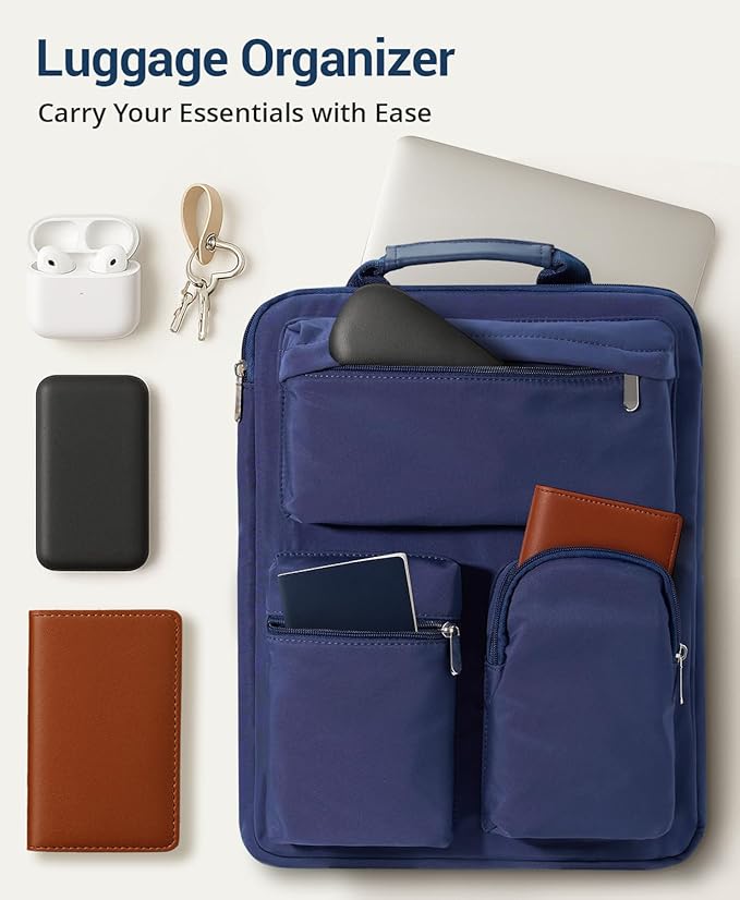 Over Luggage Organizer Bag for Suitcase with Multi Pockets, 16”Laptop Bag with Handle, Portable Travel Organizer Bags for Luggage with Adjustable Strap, Tote Carry Bag for Men Women(Navy Blue)