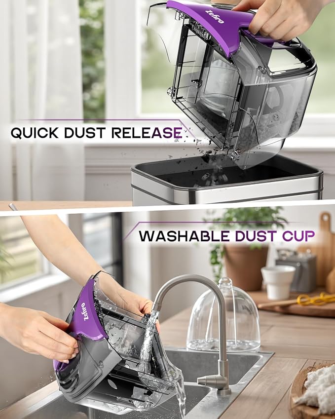 Zefiro Canister Vacuum Cleaner, Bagless Canister Vacuum for Home, Powerful Suction, Auto Cord Rewind, HEPA Filter, Corded Vacuum for Hard Floors, Carpet, Apartment/Rental Friendly(Purple&Gray)