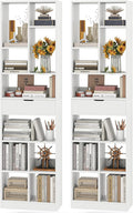 Tangkula 71” Tall Bookcase with Drawer, Modern Bookshelf with 10 Open Cubes, Floor Standing Display Rack Storage Cabinet with Anti-Tipping Kits for Living Room, Study, Office (2, White)