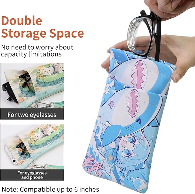 Double Eyeglass Case Soft Dual Glasses Case for Women Men Travel Squeeze Top Sunglasses Cases Eyeglasses Pouch