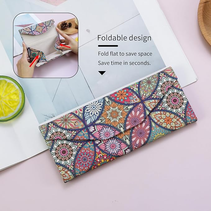 Foldable Glasses Case, Magnetic PU Leahter Sunglasses Case, Cute Hard Shell Folding Eyeglass Cases for Women Kids