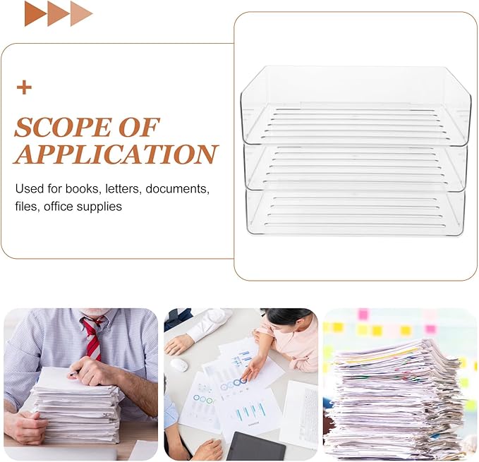 Stackable Paper Tray Organizer for Desk Wide Letter File Holder Transparent Desktop Storage Rack for Office Documents Mail and Stationery Management