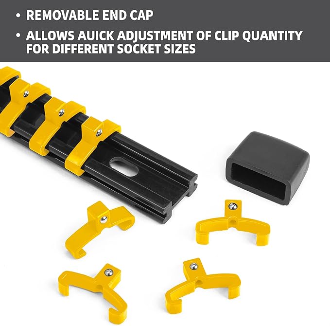 Socket Organizer Drive ABS Tools - Yellow Socket Holder, Premium Quality 9 Pieces Socket Holders Kit 1/4-Inch x 48 Clips, 3/8-Inch x 45 Clips, 1/2-Inch x 36 Clips（9PC,Yellow)