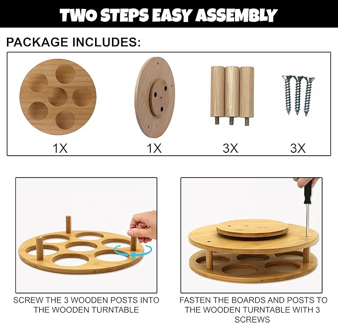 KOKO G Premium Bamboo Rotating Water Bottle Organizer – 360° Wooden Cup Holder Rack Fits 7 Tumblers (40oz/30oz/20oz) – Space-Saving Cabinet & Countertop Storage, Easy to Assemble