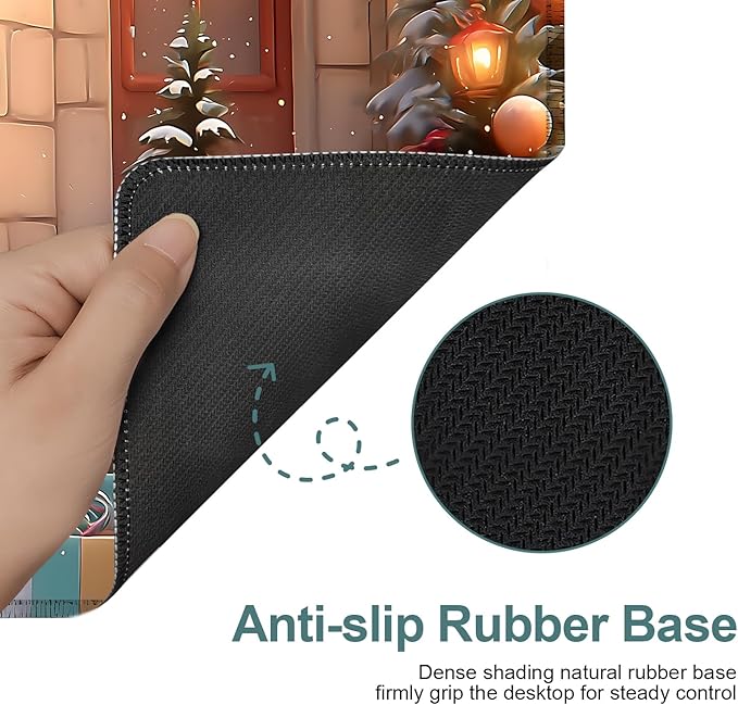 Christmas Scene Gaming Mouse Pad 31.5"x11.8"Desk Mat Anti-Slip Rubber Base & Durable Stitched Edges for Gamers Smooth Mouse Writing Surface for Desk Office/Home