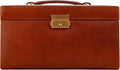 Time Resistance Jewelry Box - Full Grain Leather Jewellery Organizer - Accessories Storage - Key Lock Box for Women (Cognac Brown)