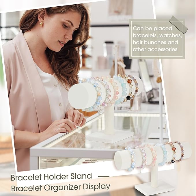 Wenqik 4 Pcs Bracelet Holder Stand Beige Velvet Bracelet Jewelry Display Holder for Vendors Scrunchies Selling Bangle Watch Hair Ties Organizer(Beige)