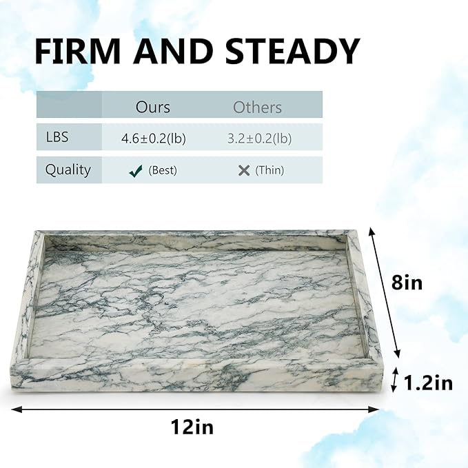 Real Natural Marble Tray for Bathroom, Vanity, Kitchen and Desktop, Rectangle Genuine Marble Stone Tray for Jewelry, Cosmetics, Candles, Lotion, Perfume and Home Decor Cyan Green