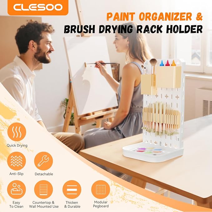 Paint Brush Holder Silicone Paint Brush Drying Rack With Drip Tray Removable Craft Paintbrush Storage Organizer Artist Plastic Pegboard Stand Watercolor Paintbrush Container Makeup Brush Drying Rack
