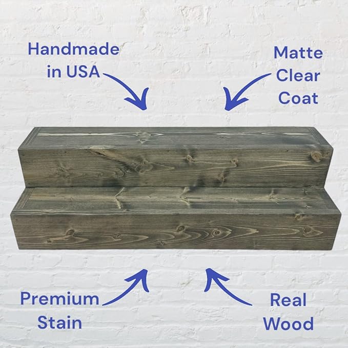 Tiered Bottle Shelf | 2 Tier Liquor Bottle Display | Bar Organization | Weathered Grey, 18" W x 4.25" D