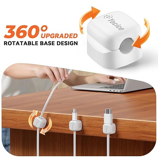 10Pack Rotatable Cord Organizer,Spring Cable Clips Desk Cable Management Cord Holder Adhesive Phone Charger Cord Clips for Home Office Car Wall Nightstand Accessories White