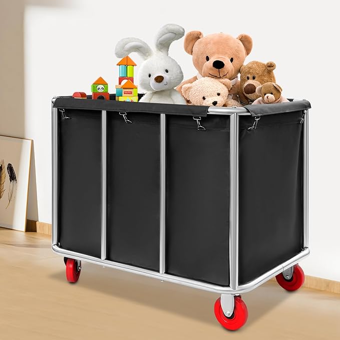 Commercial Laundry Cart with Wheels,Laundry Hamper Cart,Heavy Duty Rolling Basket with Large Capacity,Sorter Trolley for Home Hotel Apartment (Black, 35.43 * 25.6 * 31.5in)