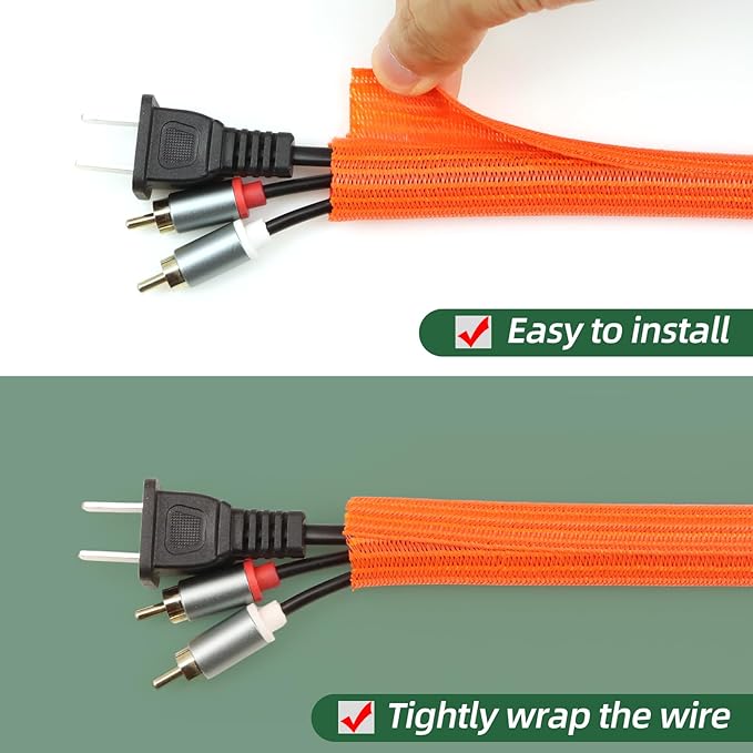 Split Wire Loom Tubing, Cable Protector Sleeve, Braided Cable Management for TV/Computer/Home Theater/Engine Bay, Cord Protectors from Pets No Chew (Orange, 1"-10ft)