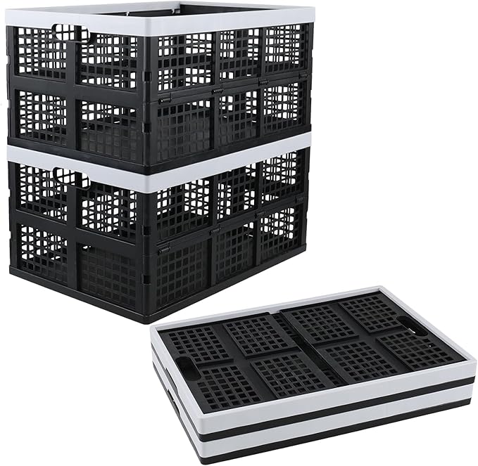 66 L Extra Large Stackable Storage Crate, Set of 4 Plastic Collapsible Crates