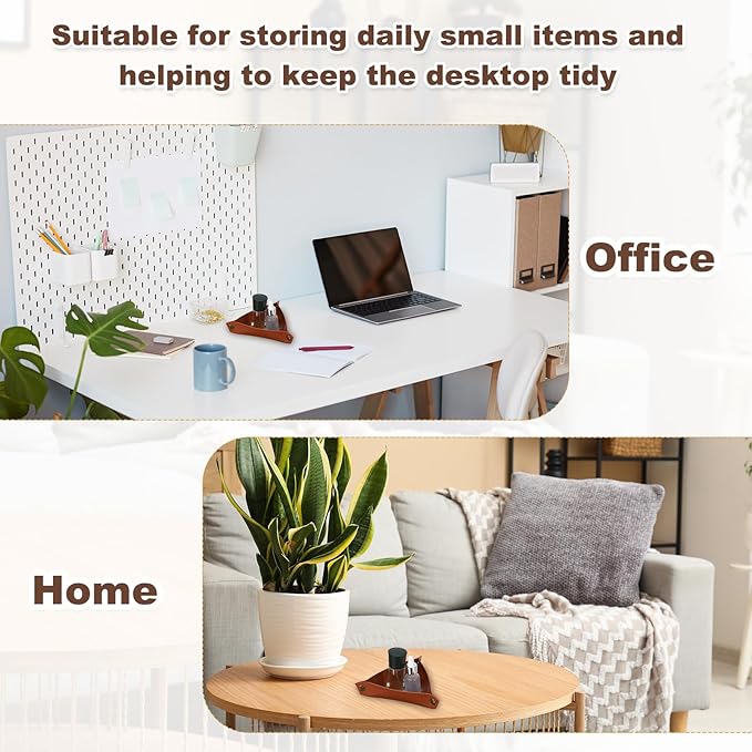 uxcell 2 Pcs Valet Tray for Women and Men, PU Leather Jewelry Tray Entryway Table Bedside Nightstand Catchall Storage Organizer for Jewelry Key Coin Watch Wallet (Triangle, Dark Green)