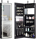 Giantex Jewelry Cabinet Armoire Door Wall Mount, 47.2in Lockable Touch Screen Lighted Full Length Mirror, 3 Lighting Settings, Inside Makeup Mirror, Jewelry Storage Box Organizer (Black)