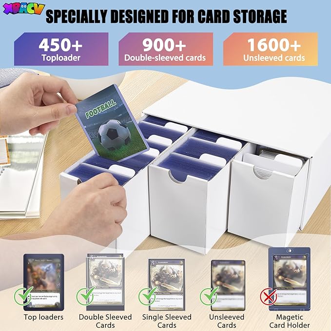 Trading Card Storage Box, Top Loaders Storage Box with 20 Card Dividers, Cardboard Trading Card Organizer for Collectible Cards Games,Card Box Fits For TCG,MTG,TCG and Basktaball Cards, 3 Drawer