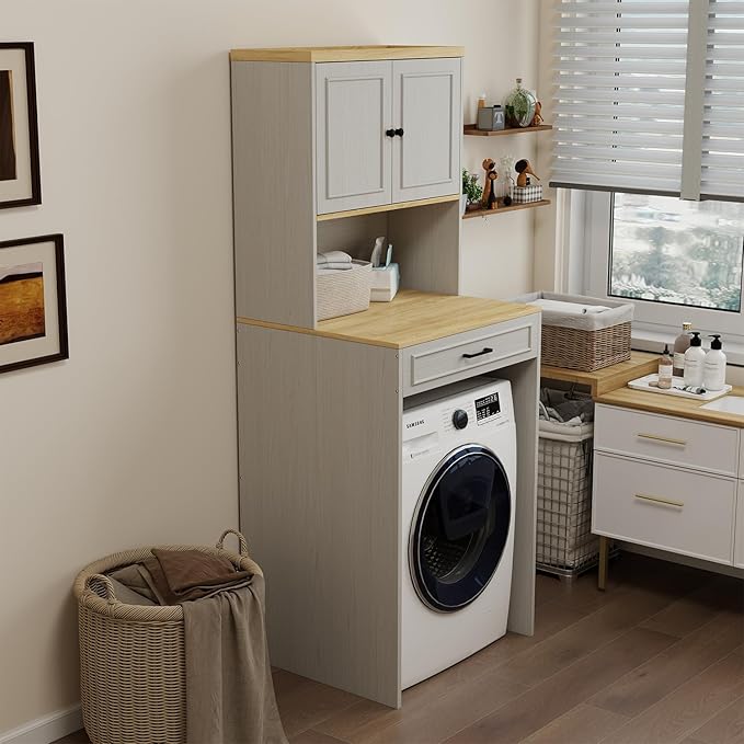 Washer Dryer Countertop with Shelf, Over The Washer or Dryer Storage Shelves Cabinet, Laundry Room Storage and Organization, Compact Washing Machines with a Width of Less Than 27 inches