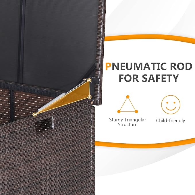 RELAX4LIFE Patio Rattan Storage Box - 50 Gallon All-Weather Wicker Storage Box w/Top Lid, Protective Liner and Wheels, Outdoor Deck Box Waterproof for Cushions, Toys, Garden Tools