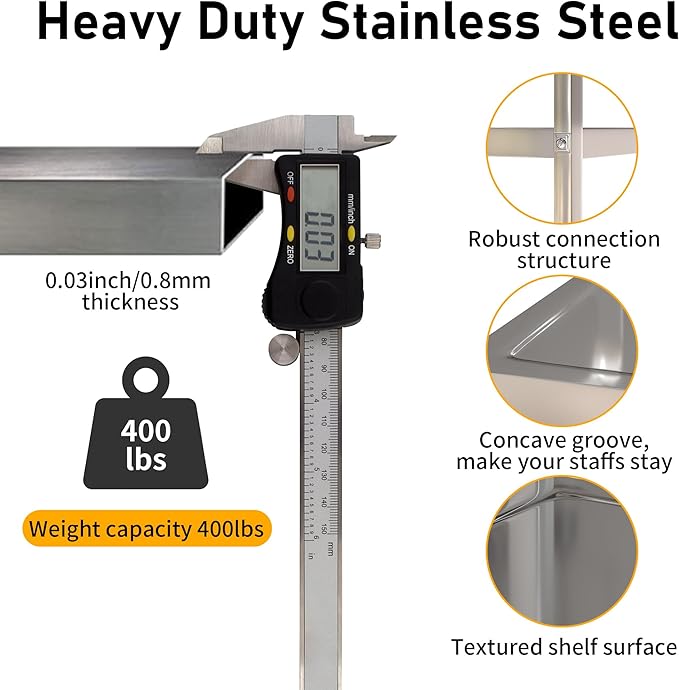 uyoyous 3 Tier Stainless Steel Utility Cart Commercial Serving cart with 360°Rotation Wheels Kitchen Island Load Up 400 lbs Stainless Steel Work Cart for Hotel Restaurant Home 30" L x 16" W x 33" H