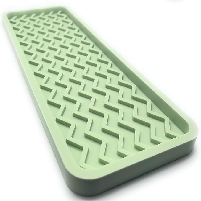 Happitasa Silicone Kitchen Sink Organizer Tray, Sponge Holder and Countertop Protector | Bathroom and Kitchen Soap Dish and Dispenser Tray (Pistachio, 12" x 4", 9.2 Ounces, Zigzag)