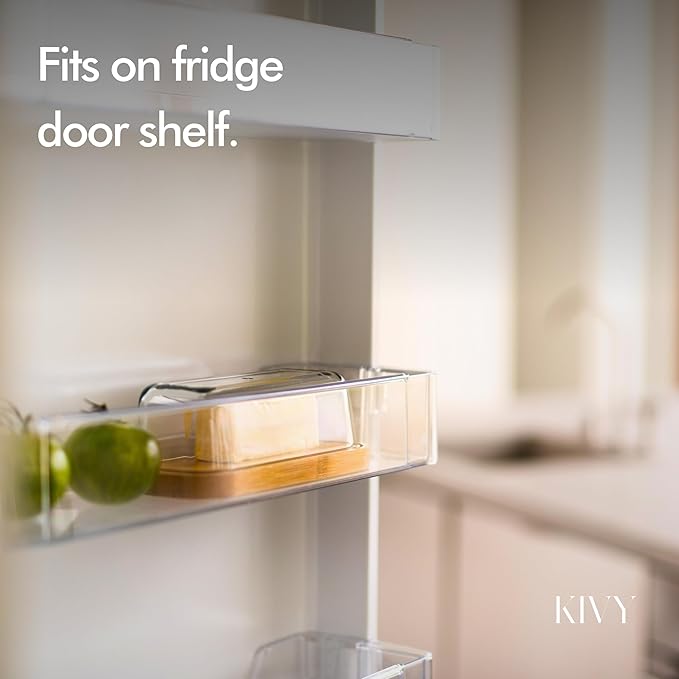 KIVY Butter Dish (Black Marble & Glass) - For countertop and refrigerator door shelf - Marble butter keeper - Stone butter dish - Glass butter dish with lid - Dishwasher Safe