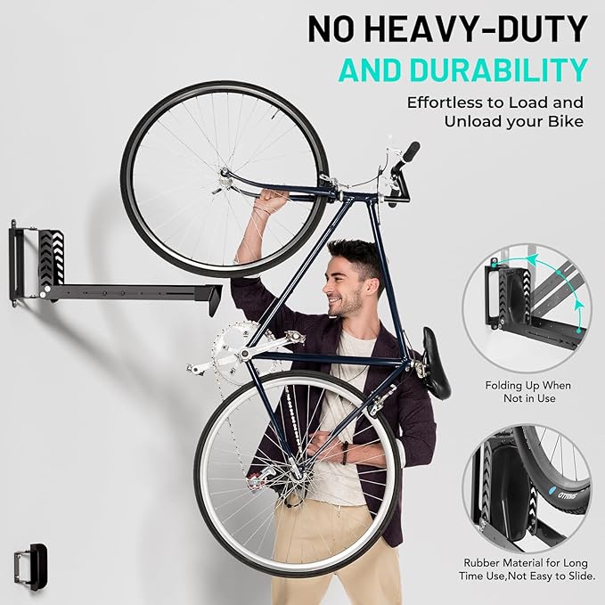 3-Pack Swivel Bike Rack Wall Mount, Bike Hangers for Garage, Space-Saving Vertical Bike Holder, Holds up to 77 lbs, Bicycle Wall Hanger Storage, No Heavy Lifting Required Indoor Hanging Bike Rack