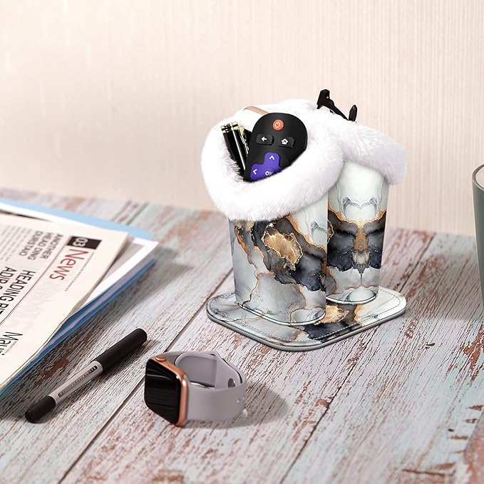 Fintie Plush Lined Double Eyeglasses Holder with Magnetic Base, Glasses Stand Case Organizer for Desk, Nightstand, Office, Cloudy Marble