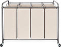 STO STO Laundry Sorter 4 Section, 4 Bag Laundry Hamper, Rolling Laundry Cart, Laundry Basket with Heavy Duty Lockable Wheels and Removable Bag for Clothes Storage, Beige
