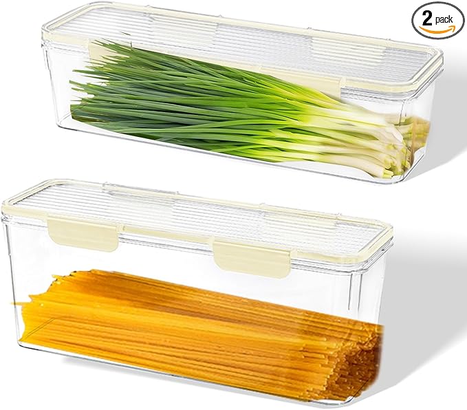 2-Pack Stackable Fridge Organizer Bins with Lids, Clear BPA-Free Food Storage Containers for Refrigerator, Fruits, Vegetables, and Drinks (White)