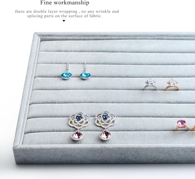 Oirlv Velvet 7 Slots Ring Earrings Studs Tray Showcase Display Jewelry Organizer