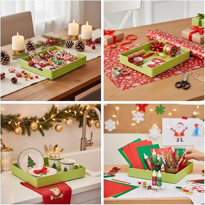 Letter-Size Tray, 2PCS A4 Plastic Stackable Paper Tray, Desk Drawer Organizer for Office, School, Home Storage, and Storage Containers for Christmas Ornaments, Gift Wrap (2X Green)
