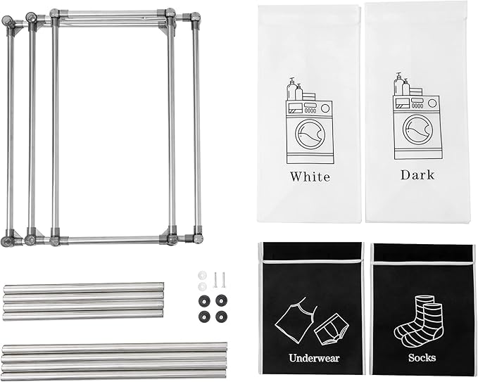2 Tier Laundry Sorter with 4 Removable Bags for Organizing Clothes - Large Freestanding Laundry Hamper - Laundry Basket for Dirty Clothes in Laundry Room