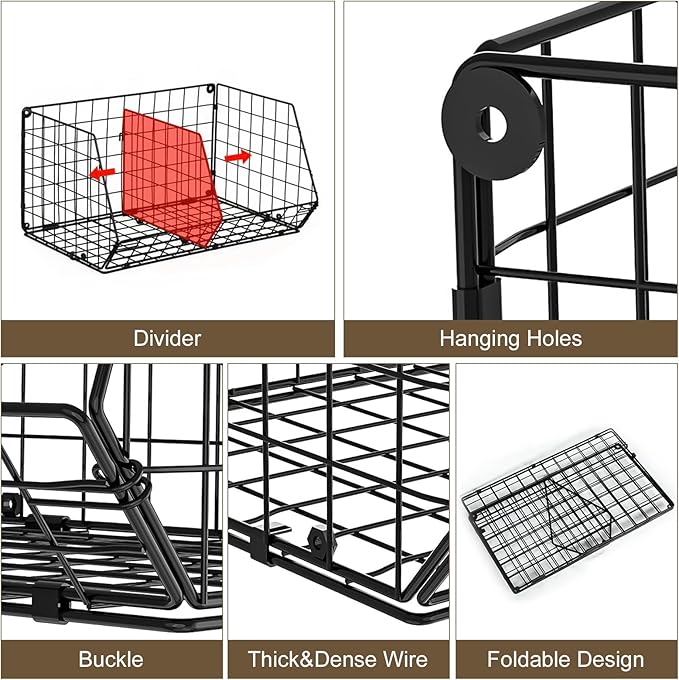 6 Tier Extra Large Hanging Storage Organizer,Hanging Closet Shelves with Dividers,Closet Organizer Wire Shelf with 5 S Hooks,Bedroom,Laundry Storag-Black