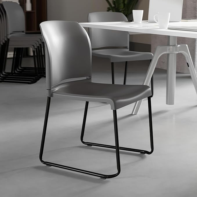 Flash Furniture Hercules Series Contoured Stacking Chairs for Waiting Rooms and Offices, Ergonomic Lobby Chairs with Curved Back, Set of 5, Gray