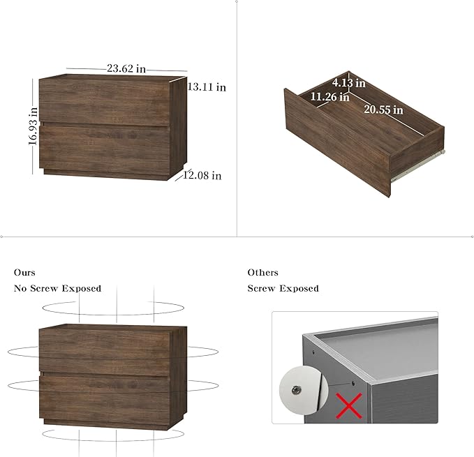 woodtalks Stackable 2 Drawer Dresser, Multi-Purpose Storage Closet Cube Dressers for Bedroom, Storage Cabinet for Entryway, Nightstand Sofa Beside Table Drawer Chest, 23.6 in, Walnut, Brown