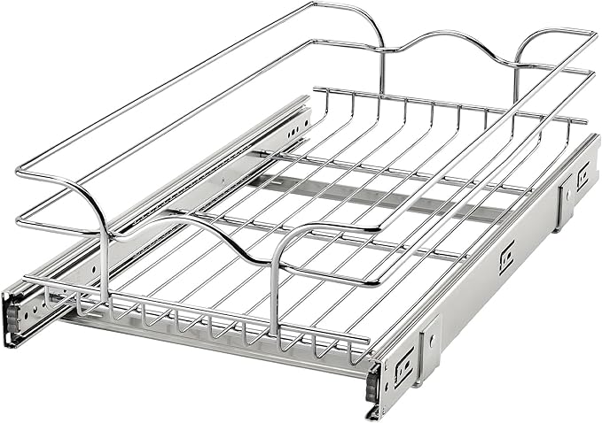 Rev-A-Shelf Pullout Kitchen Cabinet Drawer and Rolling Organizer Cabinet Pantry Storage Basket in Multiple Sizes, 12 x 22 in, 5WB1-1220CR-1