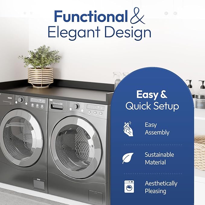 OfficeSimpli Washer Dryer Countertop, Made in USA, Non-Slip Pads, Laundry Room Wood Topper, Washer Dryer Cover for Top, Laundry Guard, Laundry Countertop, Laminate (Black, Standard (27.5" x 54"))