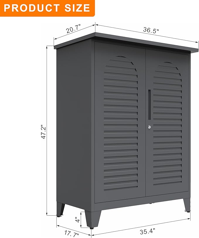 Wide Metal Tool Storage Cabinet with Adjustable Shelves, 47.2” Steel Organizer for Garage Basement Laundry Room Garden or Office, Heavy Duty Utility Storage Cabinet with Pegboard