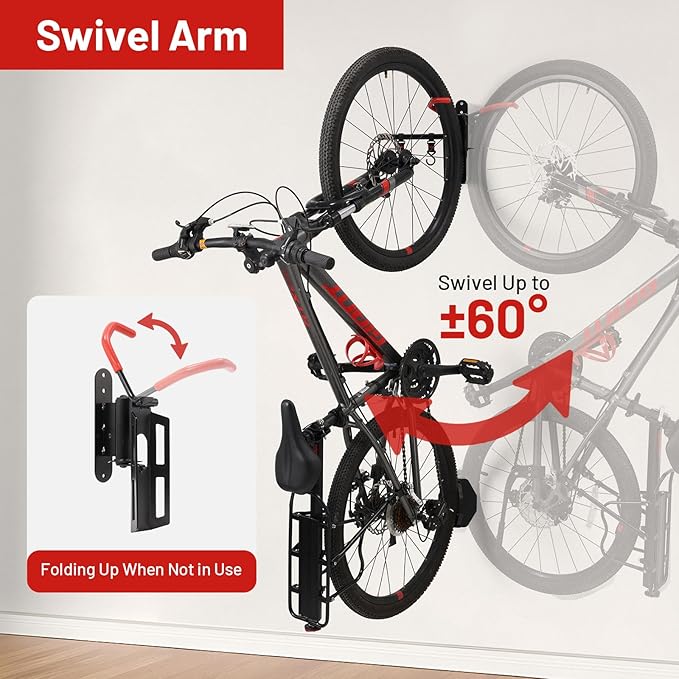 Swivel Bike Wall Mount, Bike Hangers for Garage, Space-Saving Vertical Bike Rack, Sturdy Bike Storage Rack Holds Up to 66lbs with No-scratch Protection, Easy to Install, 2 Pack