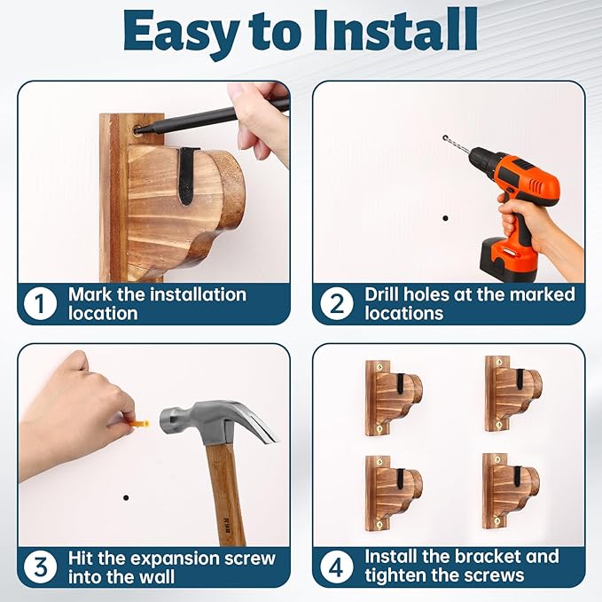 Skateboard Wall Mount, Wooden Horizontal Skateboard Rack Wall Hanger Display and Storage
