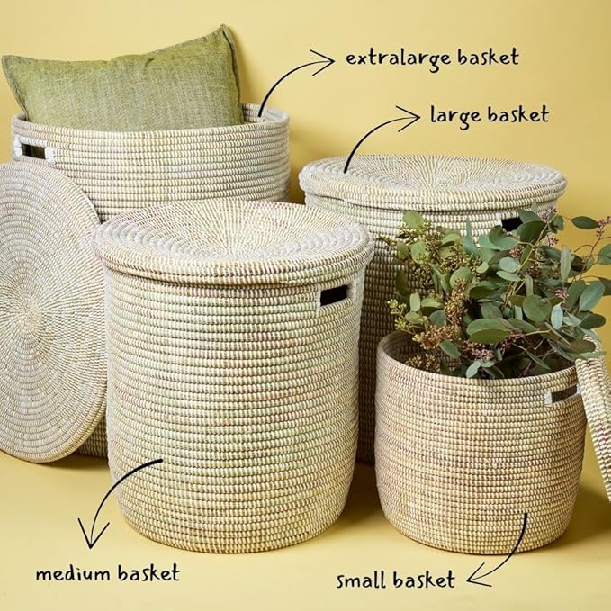 Extra Large White Storage Basket - Laundry Hamper, Baby Nursery Toys Bin, Living Room Blankets Storage, Towels Holder, Organizing, Decorative - Wicker, Woven, Lid, Handles