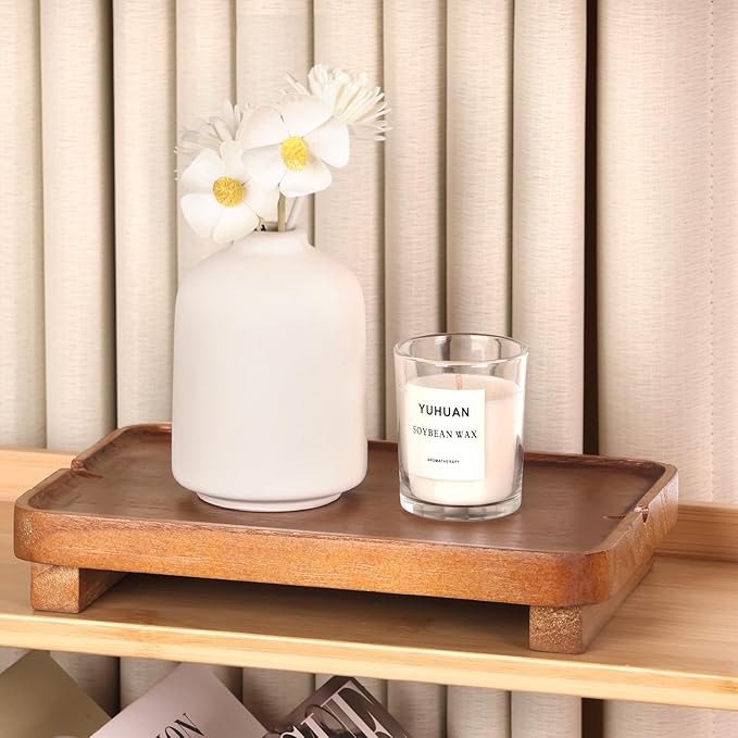Wood Riser Small Decorative Tray Sink Soap Dish, Vanity Tray Pedestal Stand 9 x 5.9 inches (Light Brown)