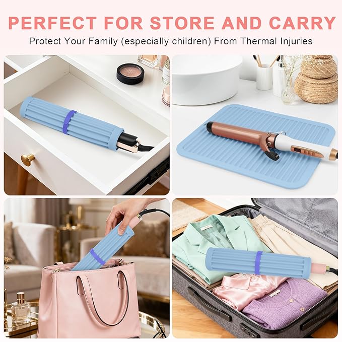 AMIJEAL Oversize Silicone Heat Resistant Mat for Hair Tools, Curling Iron Flat Iron Hair Straightener Holder Mat, Portable Hot Tools Sleeve Pad for Travel Vanity Salon(14.2" x 11.0")