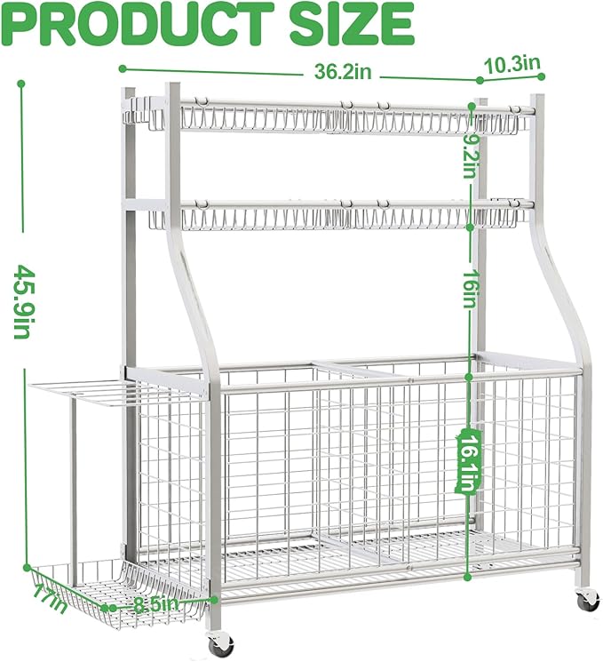 Garage Sports Equipment Organizer,Ball Storage With Four Baskets And Six Hooks,Sports Organizer For Garage,Heavy Duty Garage Organizer,Garage Storage,Garage Organization,Outdoor Toy Storage