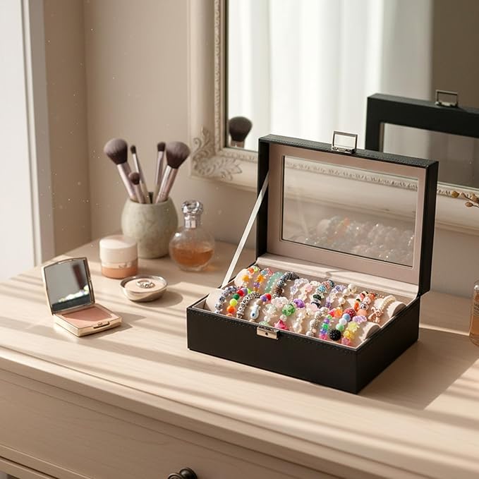 Bracelet Display Stand with Transparent Lid Display Jewelry Storage Box Suitable for Bracelets and Watches for Men and Women with Removable Frame Glass and Safety Lock