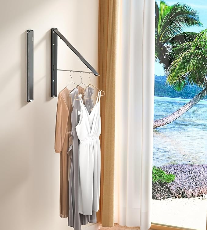 Dr.DJ Clothes Drying Rack Wall Mounted, Retractable & Foldable Clothes Hanger for Laundry Room Organization and Storage, Clothes Hanger Rack for Dorm, Closet, Balcony, Laundry Room(2Pack, Black)